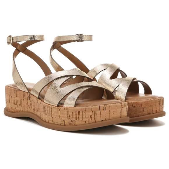 Naturalizer Riley gold platform cork strappy sandals sz 10 SH469 - Picture 1 of 10